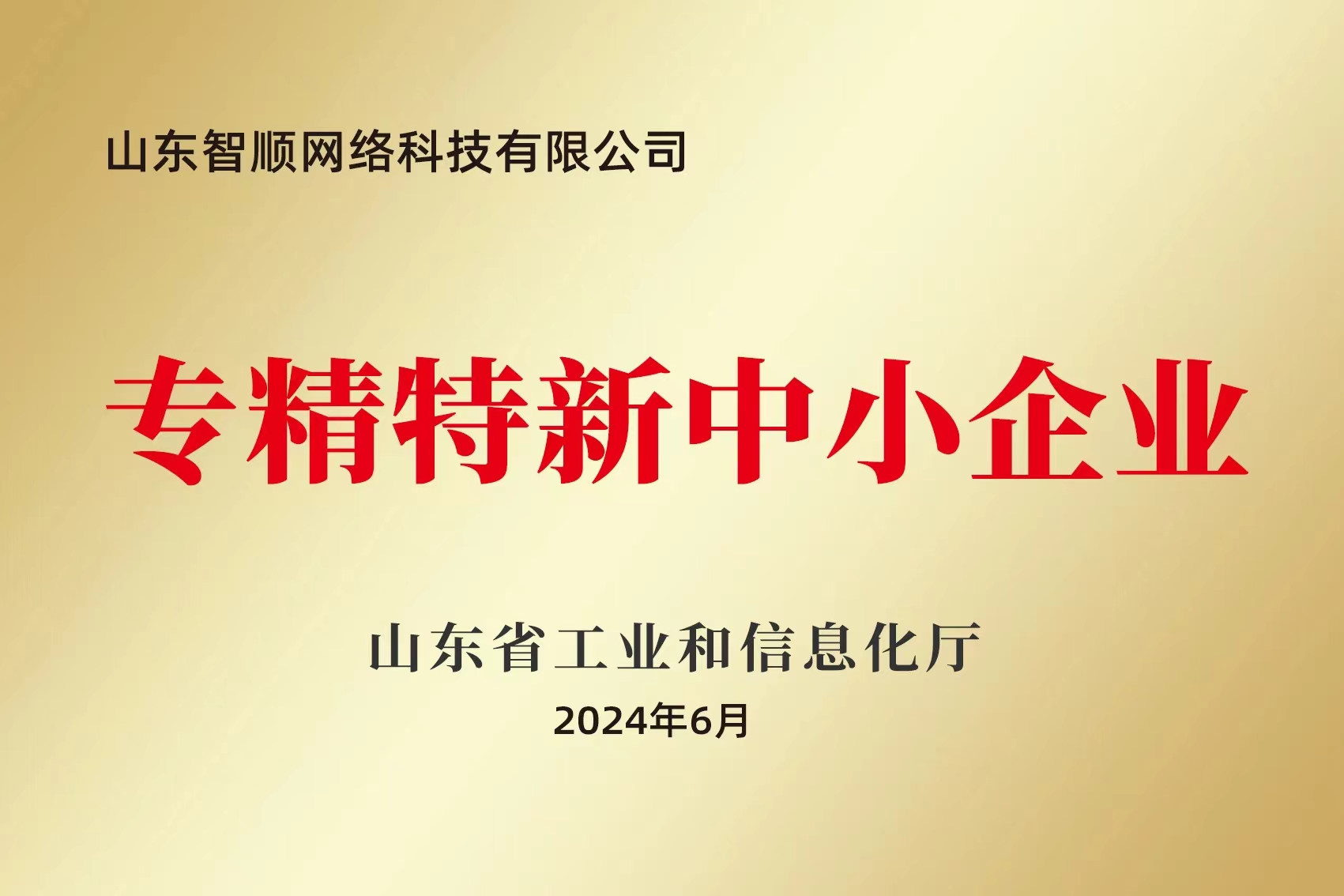 智顺网络获批2024年度山东省专精特新中小企业！